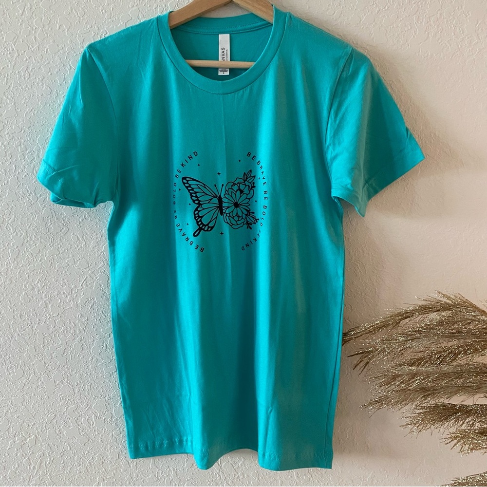 Teal Graphic T-Shirt with Butterfly Design for women size S NWOT